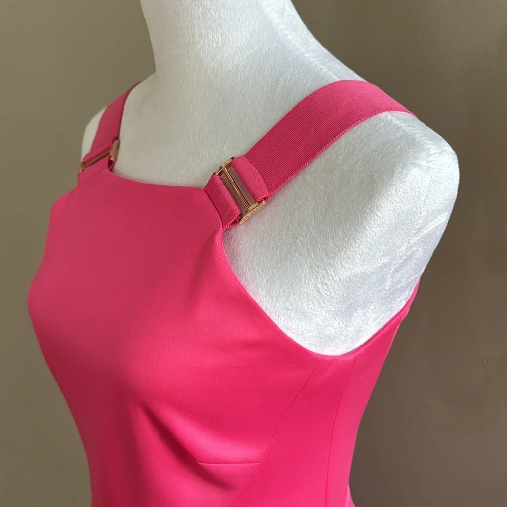 Ted Baker London Jaimie Fuchsia Pink‎ Dress with Gold Buckle Straps Size 2